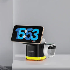A Photo Of Porodo Xpert 5-In-1 Retractable Wireless Charger with LED Light - Black