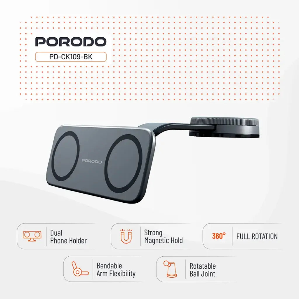 A Photo Of Porodo Vacuum & Adhesive Magnetic Car Mount