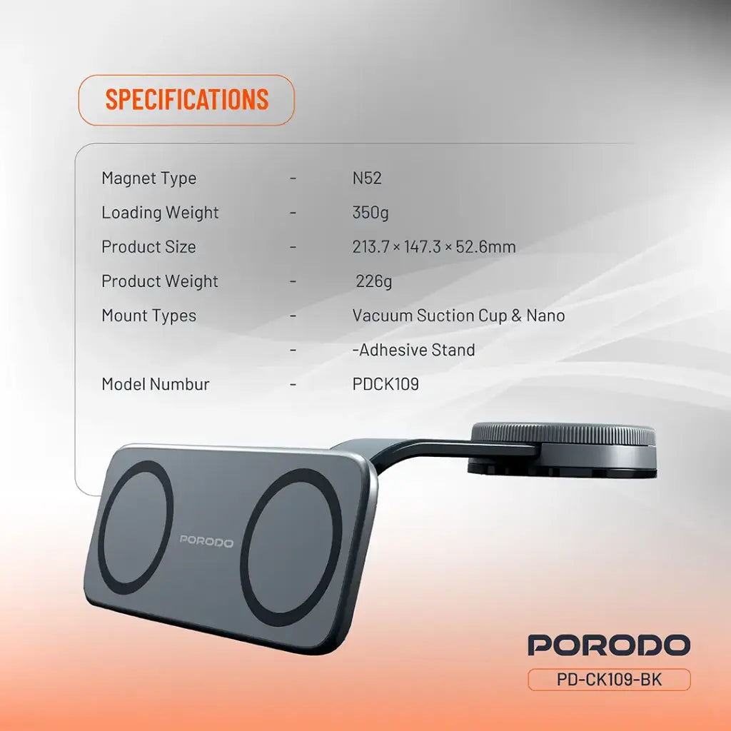 A Photo Of Porodo Vacuum & Adhesive Magnetic Car Mount