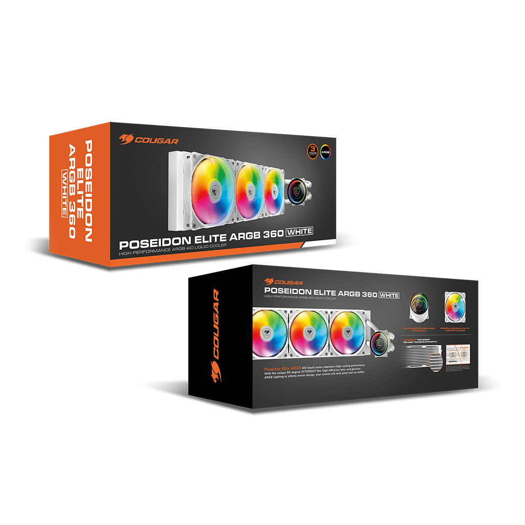 A Photo Of Cougar Poseidon Elite - ARGB AIO Liquid Cooler – High Performance CPU Cooling with Brilliant ARGB Lighting and Efficient Cooling Technology