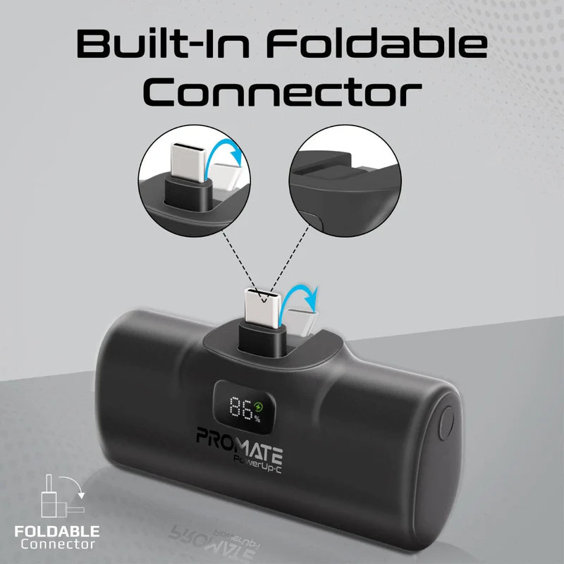 A Photo Of Promate PowerUp-C - 5000mAh 20W USB-C Power Bank with Built-In USB-C Connector