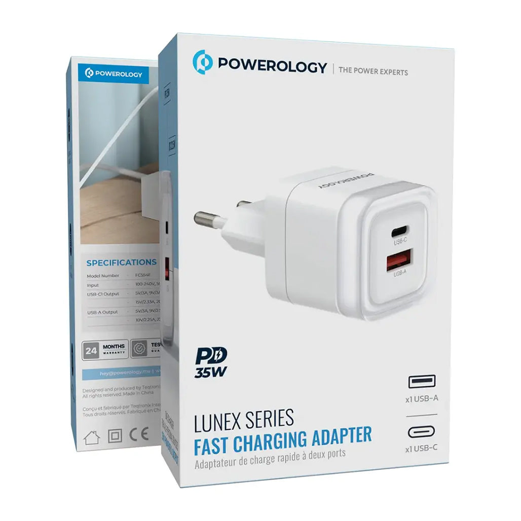 A Photo Of Powerology Dual-Port Fast Charging Adapter - White