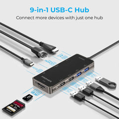 A Photo Of Promate PrimeHub-Go | 9-in-1 Multiport USB-C Hub with 100W Power Delivery, 4K HDMI, Ethernet, and More