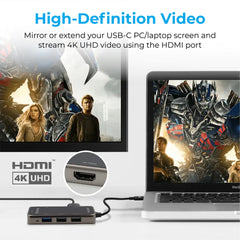 A Photo Of Promate Ultra-Fast Compact Multi-Port USB-C Hub | 4K HDMI, 3 USB 3.0 Ports, USB-C, Dual Card Reader | High-Speed Data Transfer