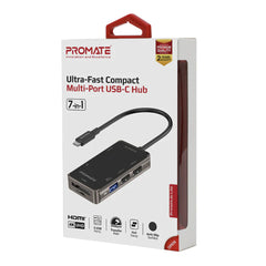 A Photo Of Promate Ultra-Fast Compact Multi-Port USB-C Hub | 4K HDMI, 3 USB 3.0 Ports, USB-C, Dual Card Reader | High-Speed Data Transfer