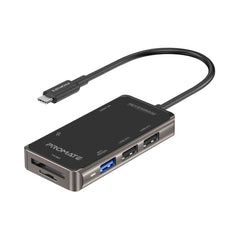 A Photo Of Promate Ultra-Fast Compact Multi-Port USB-C Hub | 4K HDMI, 3 USB 3.0 Ports, USB-C, Dual Card Reader | High-Speed Data Transfer
