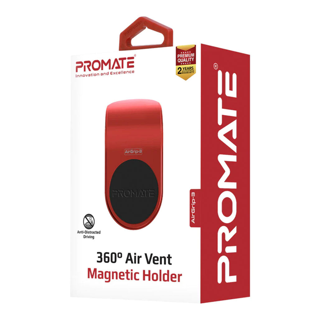 A Photo Of Promate AirGrip-3 360 Degree Air Vent Magnetic Holder | Universal Car Mount - Red