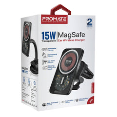 A Photo Of Promate LucidMount-15 15W MagSafe Transparent Car Wireless Charger | High-Speed Charging with Cradleless Design