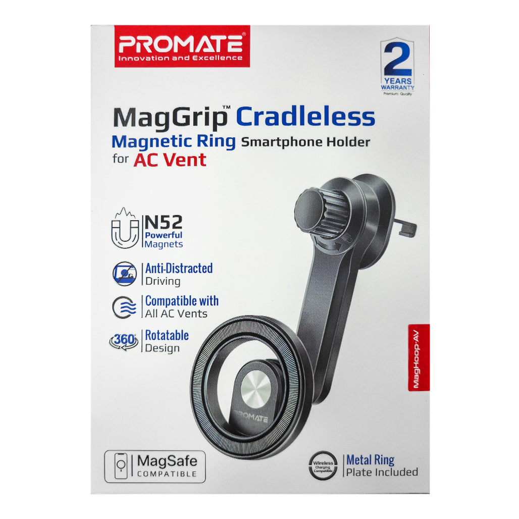 A Photo Of Promate MagGrip Cradeless Magnetic Ring Smartphone Holder for AC Vent | MagHoop-AV – Universal Compatibility & Secure Grip