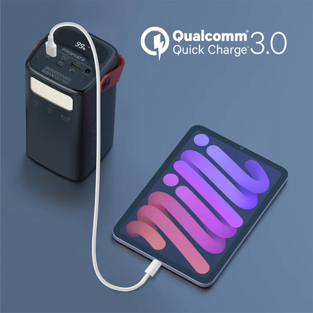 A Photo Of Promate PowerMine-80 - 80000mAh High-Capacity 65W Fast-Charging Power Pack with LED Light