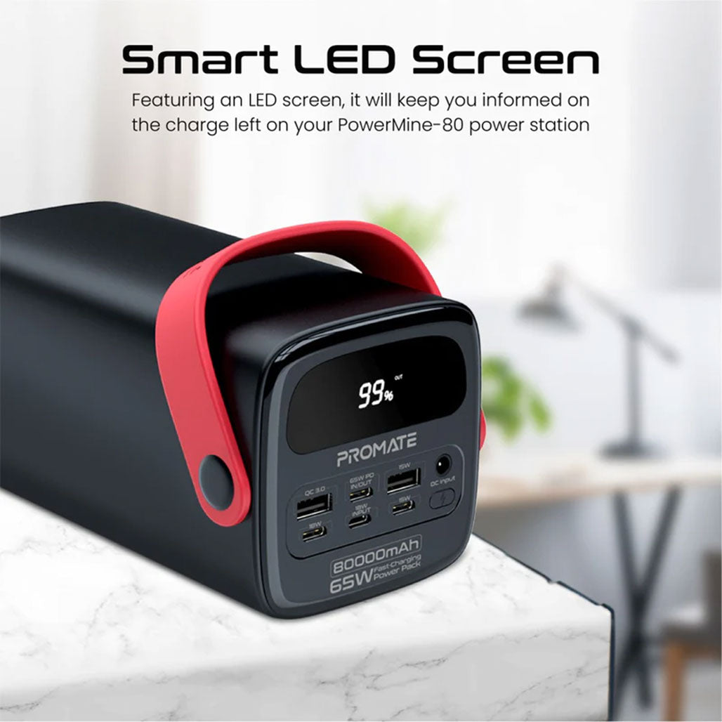 A Photo Of Promate PowerMine-80 - 80000mAh High-Capacity 65W Fast-Charging Power Pack with LED Light