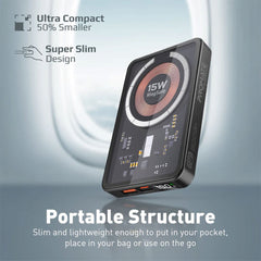 A Photo Of Promate TransPack-5 Transparent 15W MagSafe Wireless Charging Power Bank - 5000mAh with 20W Power Delivery & Quick Charge 3.0