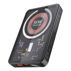 A Photo Of Promate TransPack-5 Transparent 15W MagSafe Wireless Charging Power Bank - 5000mAh with 20W Power Delivery & Quick Charge 3.0