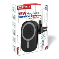 Promate VentMag-15W Magnetic Wireless Charging Car Mount | 15W Fast Charging, MagSafe Compatible, No-Arm Design
