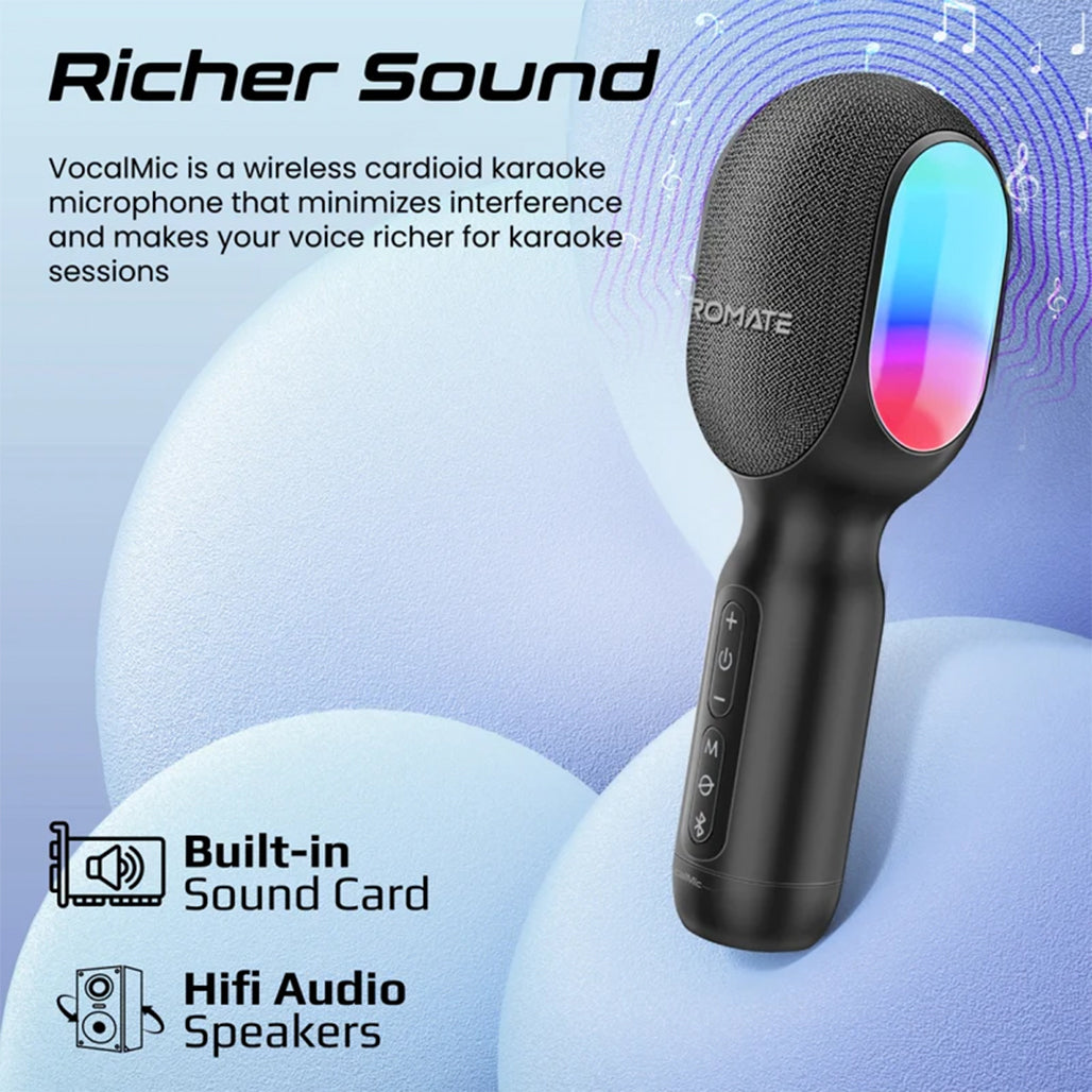 A Photo Of Promate VocalMic 5-in-1 Wireless Karaoke Microphone & Speaker -Black