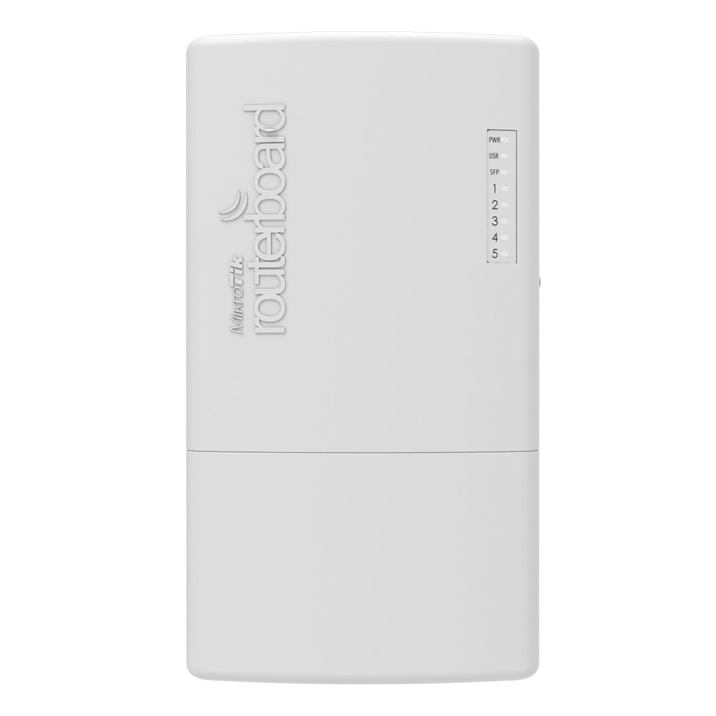 A Photo Of MikroTik PowerBox Pro - 5 Gigabit Ethernet Router with 4x PoE-Out Ports, SFP Cage, and Outdoor Enclosure | RB960PGS-PB