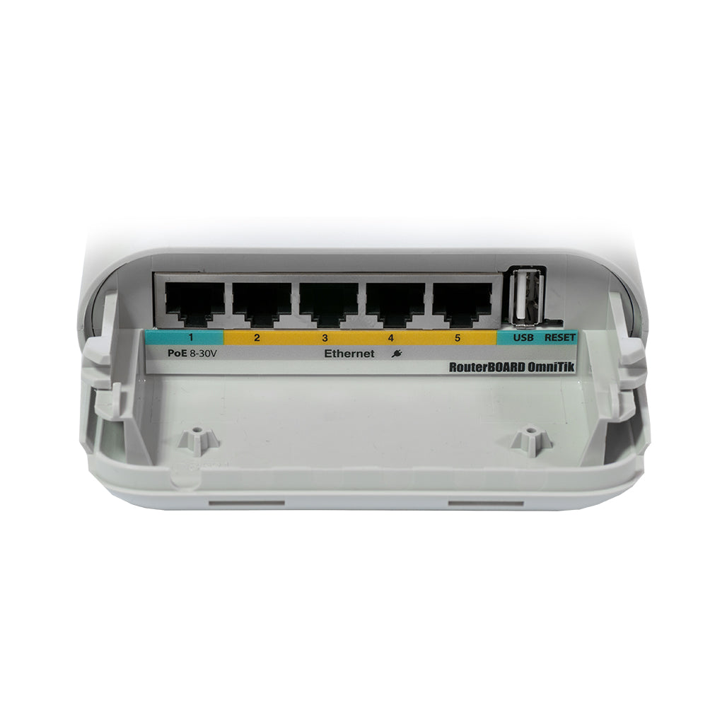 A Photo Of MikroTik OmniTIK 5 PoE - 5GHz Dual Chain AP with 7.5dBi Antennas and 5x Ethernet Ports | RBOmniTikUPA-5HnD