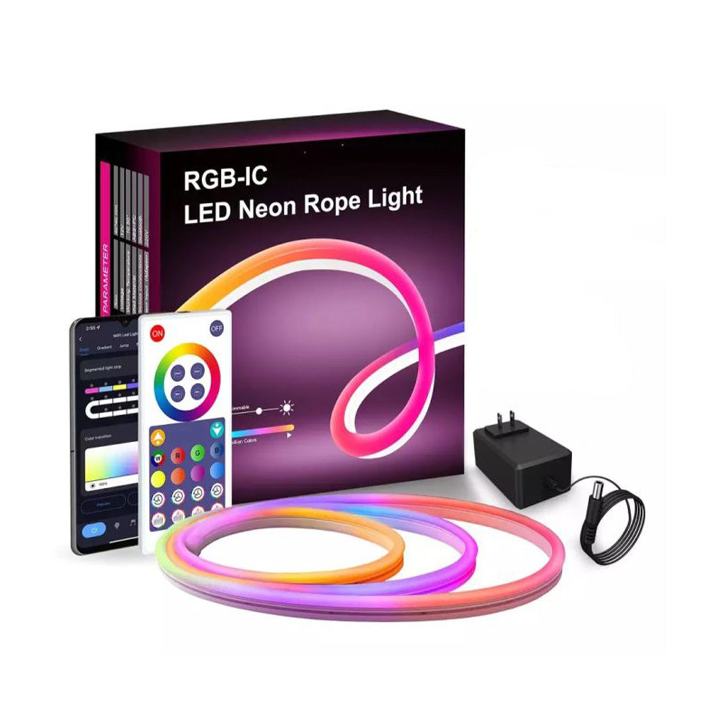 A Photo Of RGB-IC LED Neon Rope Light – Smart Color Changing Strip with Voice & App Control for Home Decor