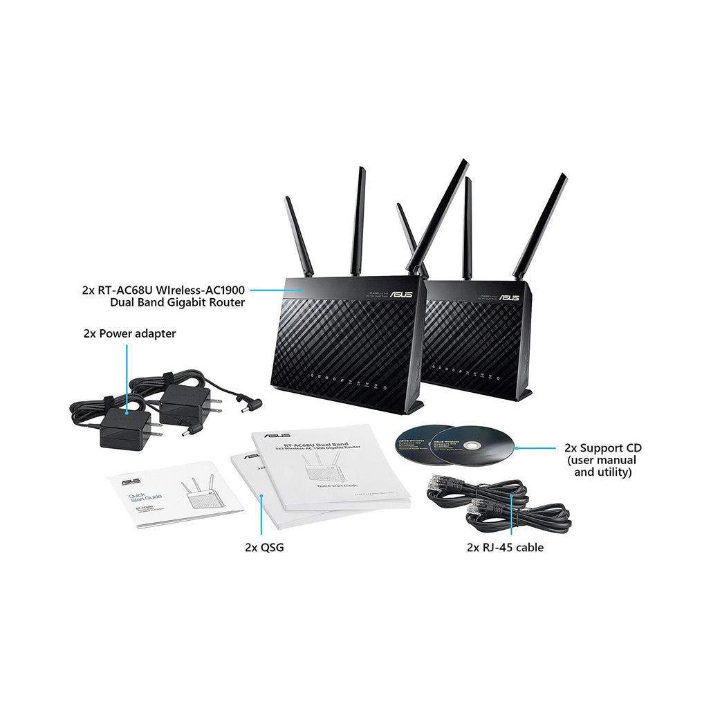 A Photo Of ASUS RT-AC68U 2-Pack - AiMesh AC1900 Whole Home WiFi System