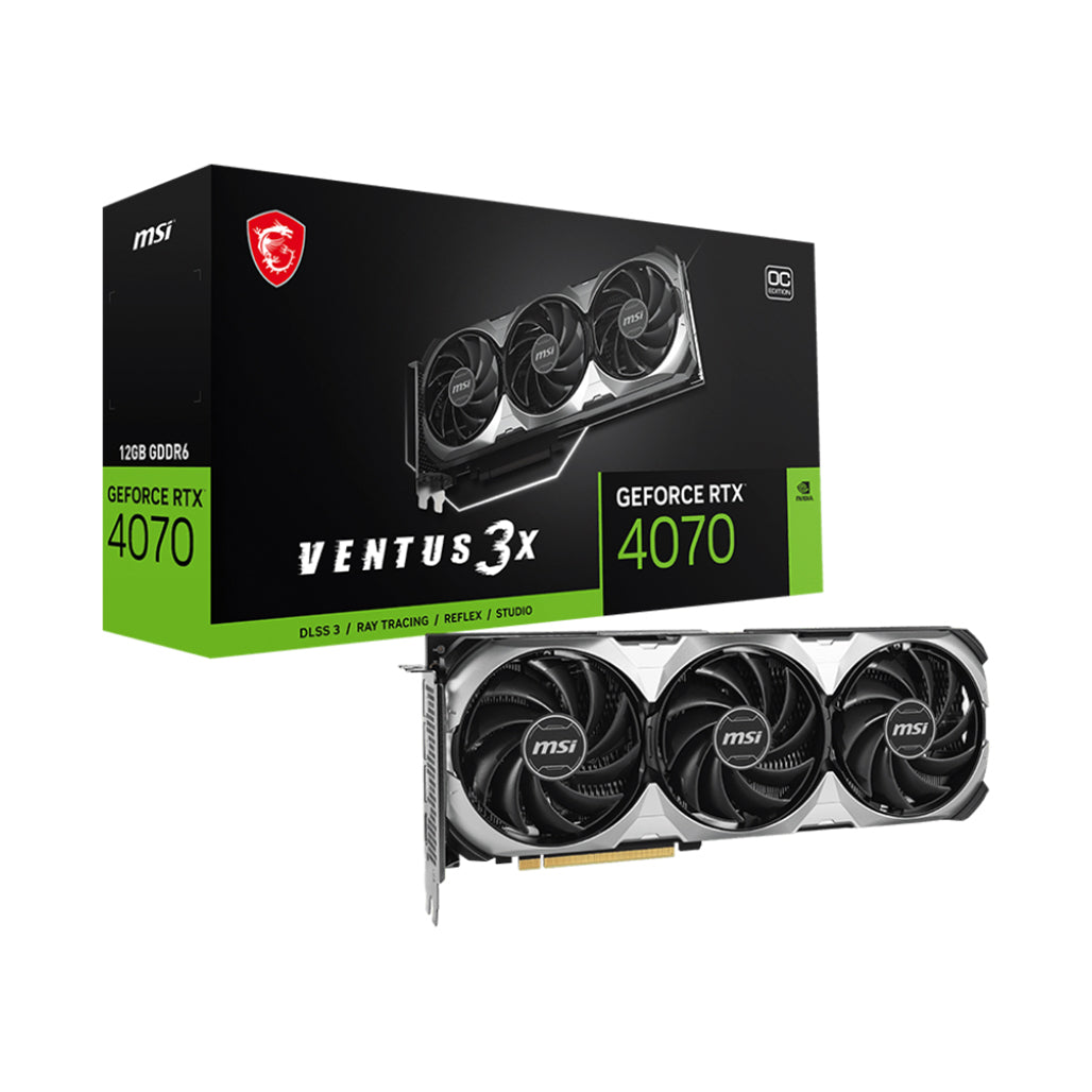 A Photo Of MSI GeForce RTX™ 4070 VENTUS 3X E1 12G OC - High Performance Graphics Card for Gamers and Creators