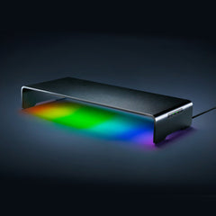 A Photo Of Razer Monitor Stand Chroma – RGB Monitor Riser with USB-C Hub & Aluminum Desk Organizer