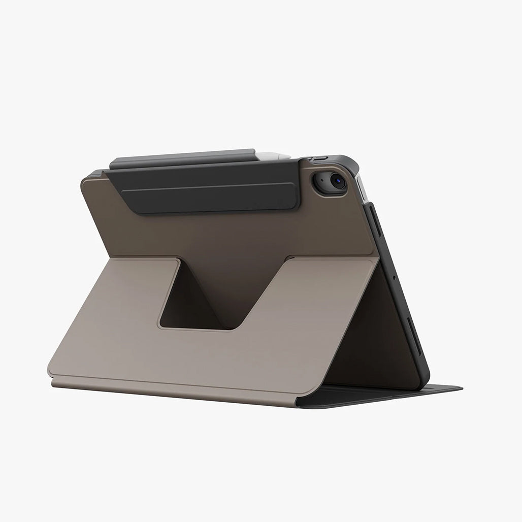 A Photo Of Uniq Rovus SnapMount Magnetic iPad Air M2, M3 - Case with Stand & Apple Pencil Holder