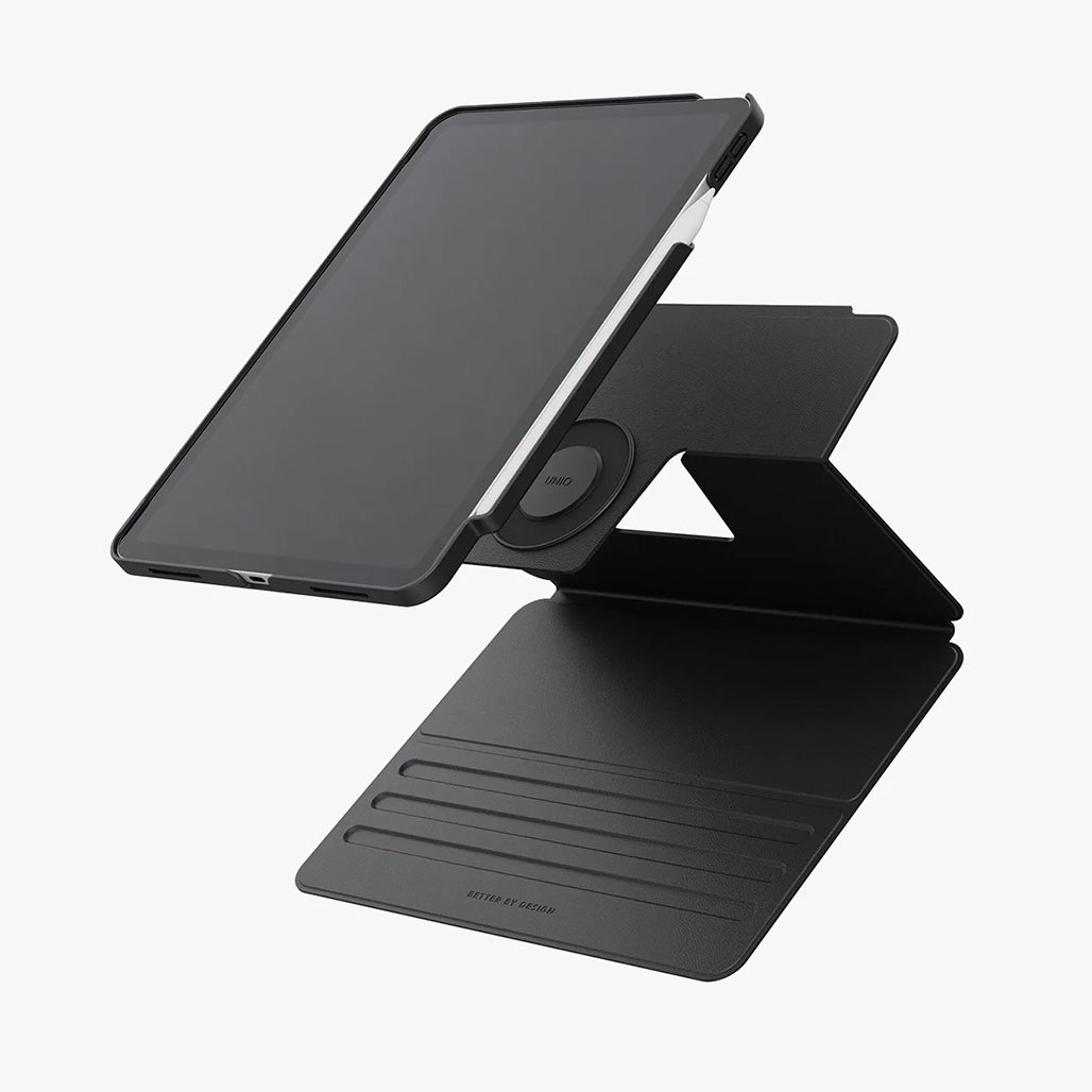 A Photo Of Uniq Rovus SnapMount Magnetic iPad Air M2, M3 - Case with Stand & Apple Pencil Holder