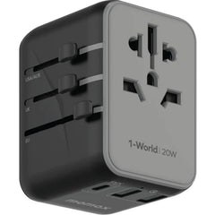 A Photo Of Momax 1-World 20W 3 Ports AC Travel Adapter - Versatile Charging for 150+ Countries