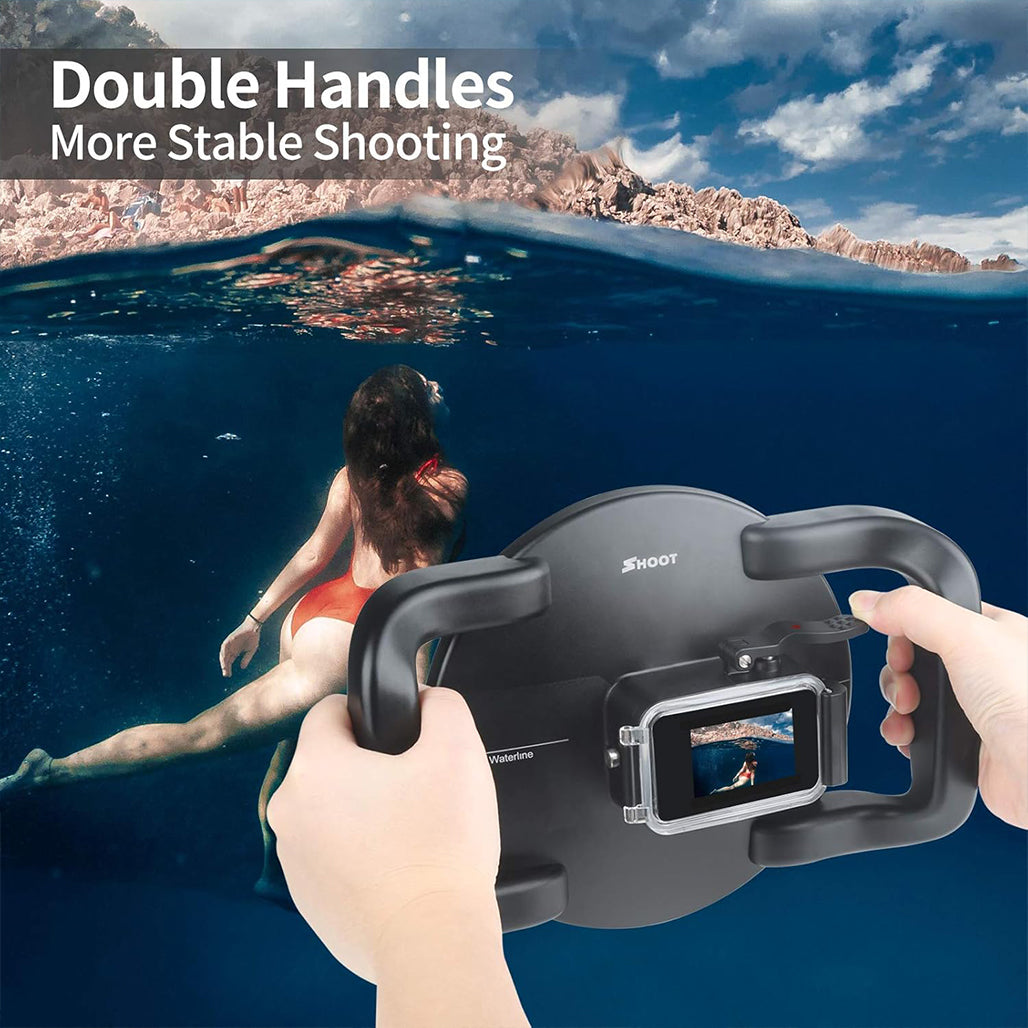 A Photo Of SHOOT Dome Port for GoPro Hero 13/12/11/10/9 Black – Waterproof Over Under Dome Housing with Dual Handle Stabilizer, Anti-Scratch Acrylic Lens, and Floating Grip for Underwater Photography & Video