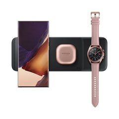 A Photo Of Samsung Wireless Charger Trio - Black | 3-in-1 Fast Charging Pad for Phone, Galaxy Watch, and Earbuds