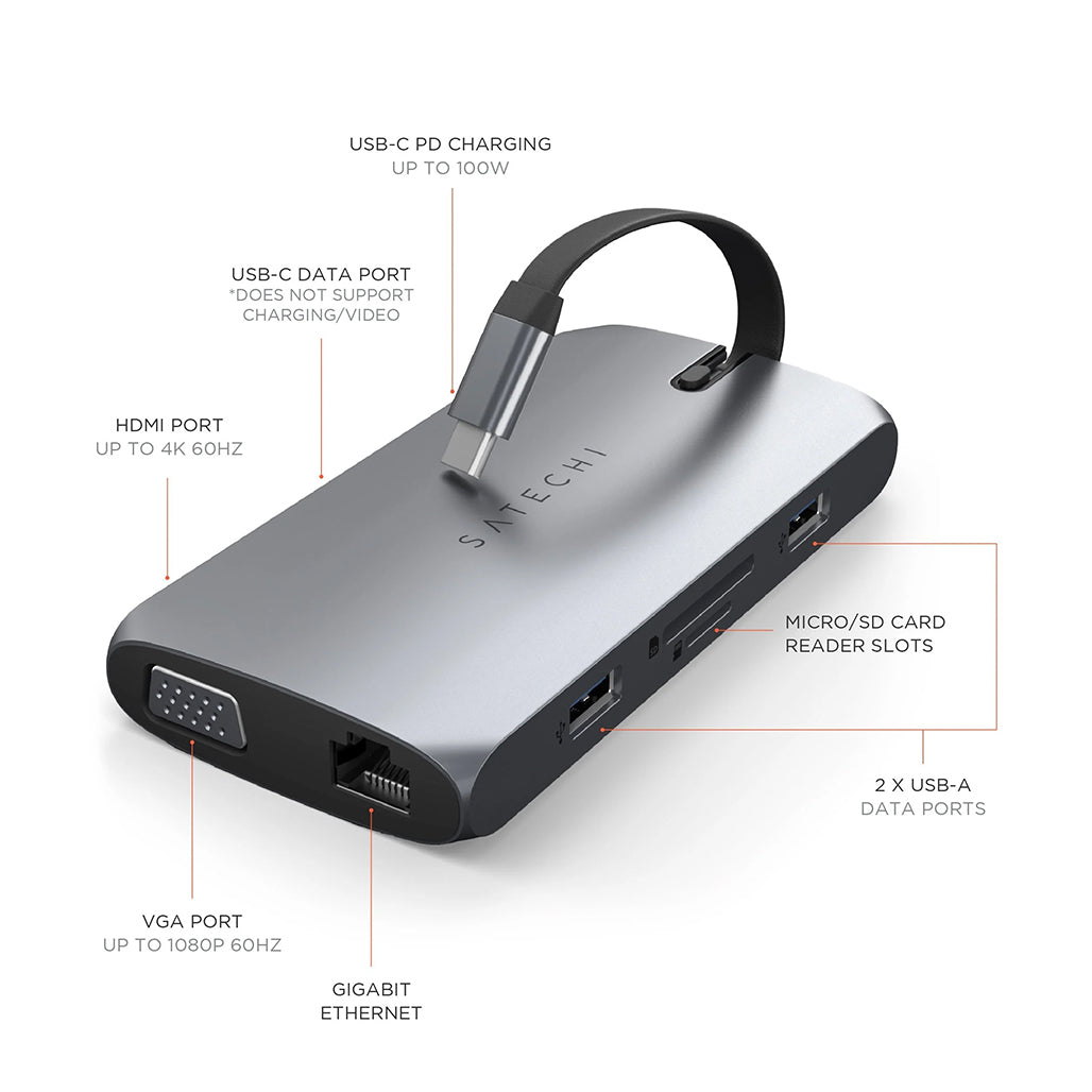 A Photo Of Satechi USB-C On-the-Go Multiport Adapter – 4K HDMI, VGA, Gigabit Ethernet, and USB Ports