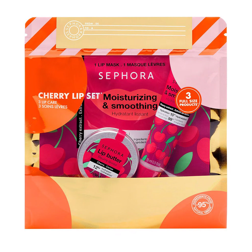 A Photo Of Sephora Cherry Lip Care Set – Hydrating Lip Butter, Lip Mask & Sleeping Mask Trio
