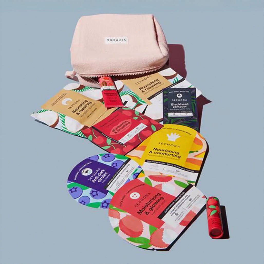 A Photo Of Sephora 9 Care Essentials - Skincare Set – 9-in-1 Face, Lip, Hand, Hair & Foot Masks with Travel Pouch