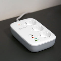A Photo Of Tellur Smart WiFi Power Strip with 3 Outlets, PD30W, QC18W, 2xUSB 2.4A, 2500W, 10A, 2m Cable - White