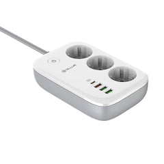 A Photo Of Tellur Smart WiFi Power Strip with 3 Outlets, PD30W, QC18W, 2xUSB 2.4A, 2500W, 10A, 2m Cable - White