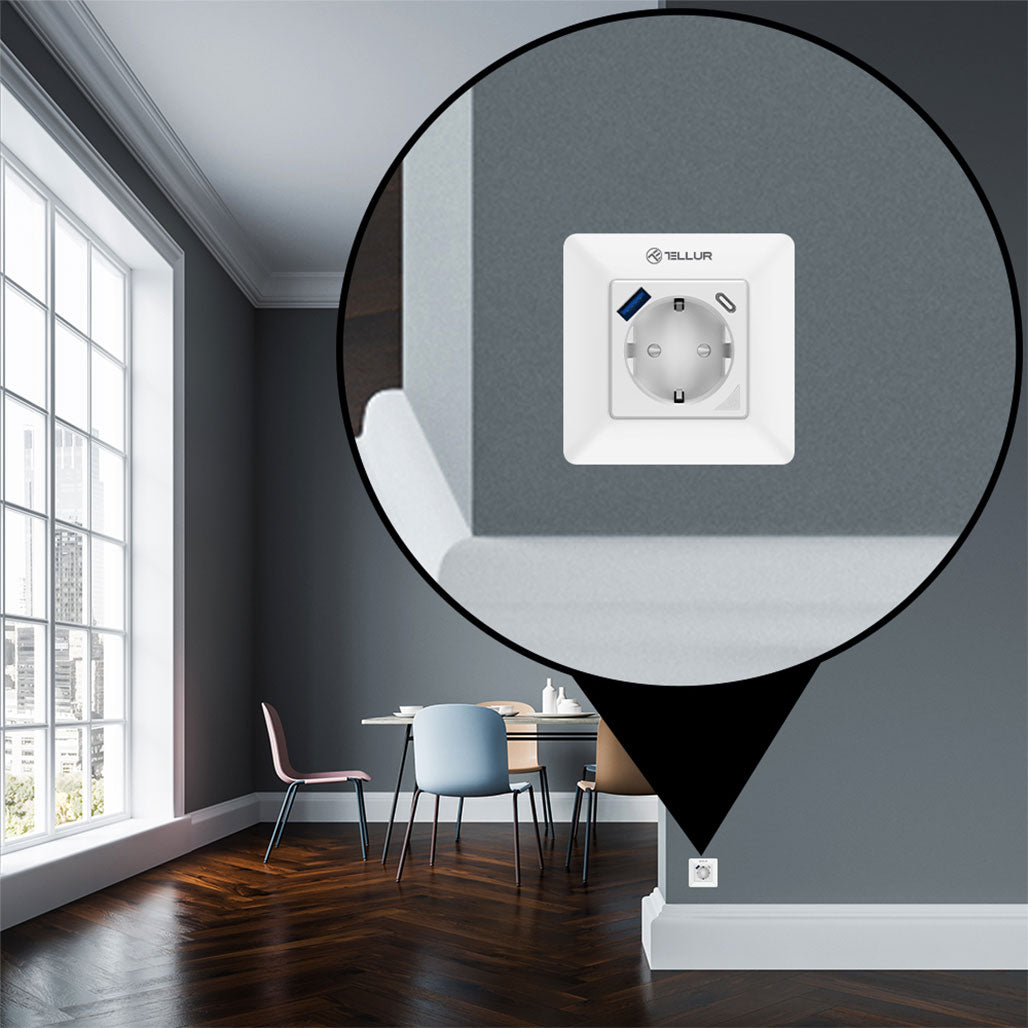 A Photo Of Tellur Smart WiFi Wall Plug with Energy Monitoring, 3600W, 16A, PD20W, USB 18W, Child Protection - White