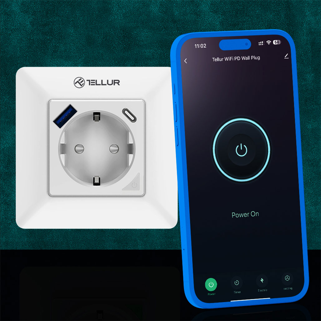 A Photo Of Tellur Smart WiFi Wall Plug with Energy Monitoring, 3600W, 16A, PD20W, USB 18W, Child Protection - White