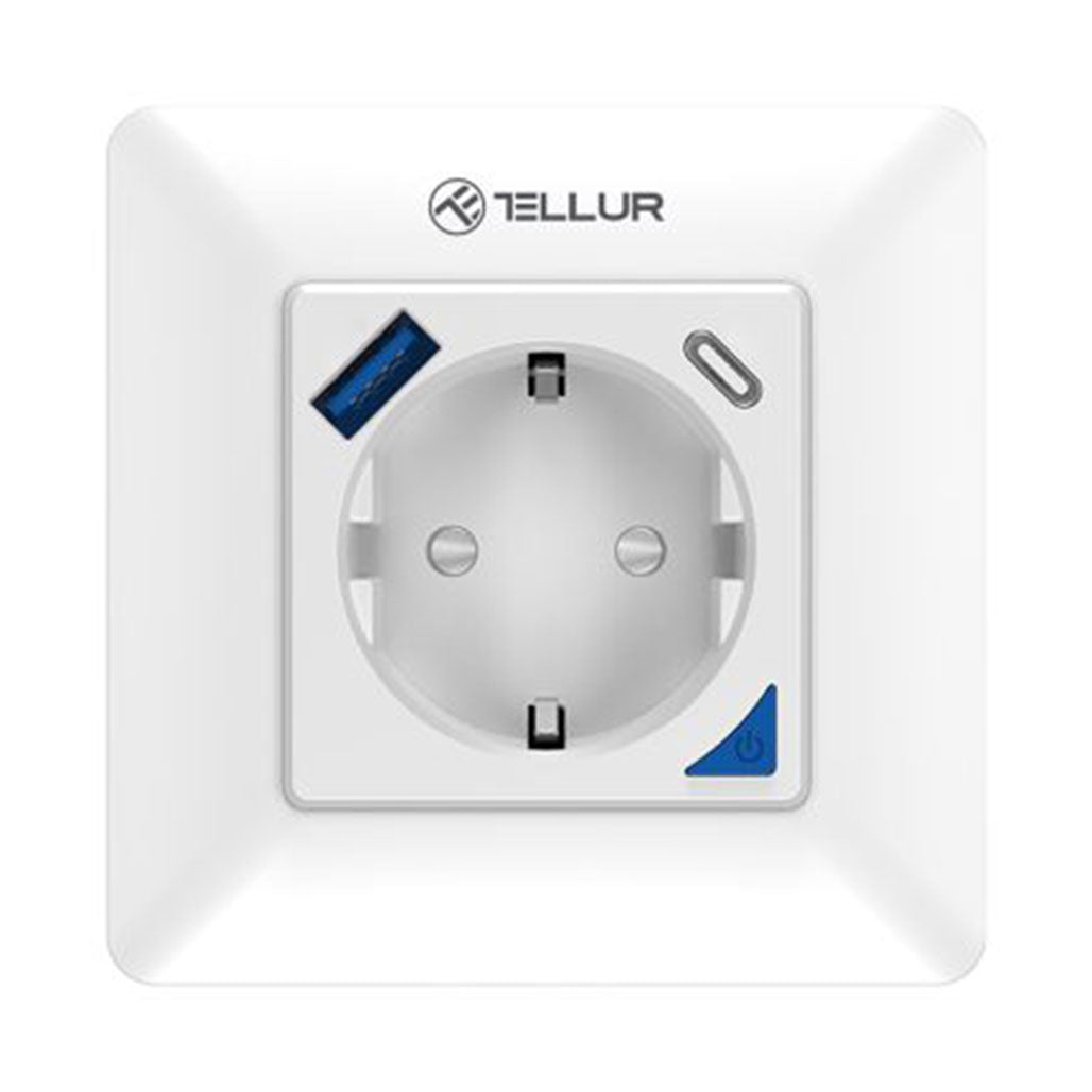 A Photo Of Tellur Smart WiFi Wall Plug with Energy Monitoring, 3600W, 16A, PD20W, USB 18W, Child Protection - White