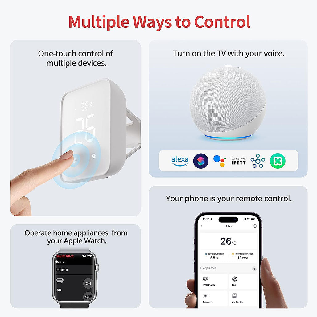 A Photo Of SwitchBot 4 in 1 Hub Gen 2 | Smart Hygrometer, Scene Launch Buttons, and Smart Alerts