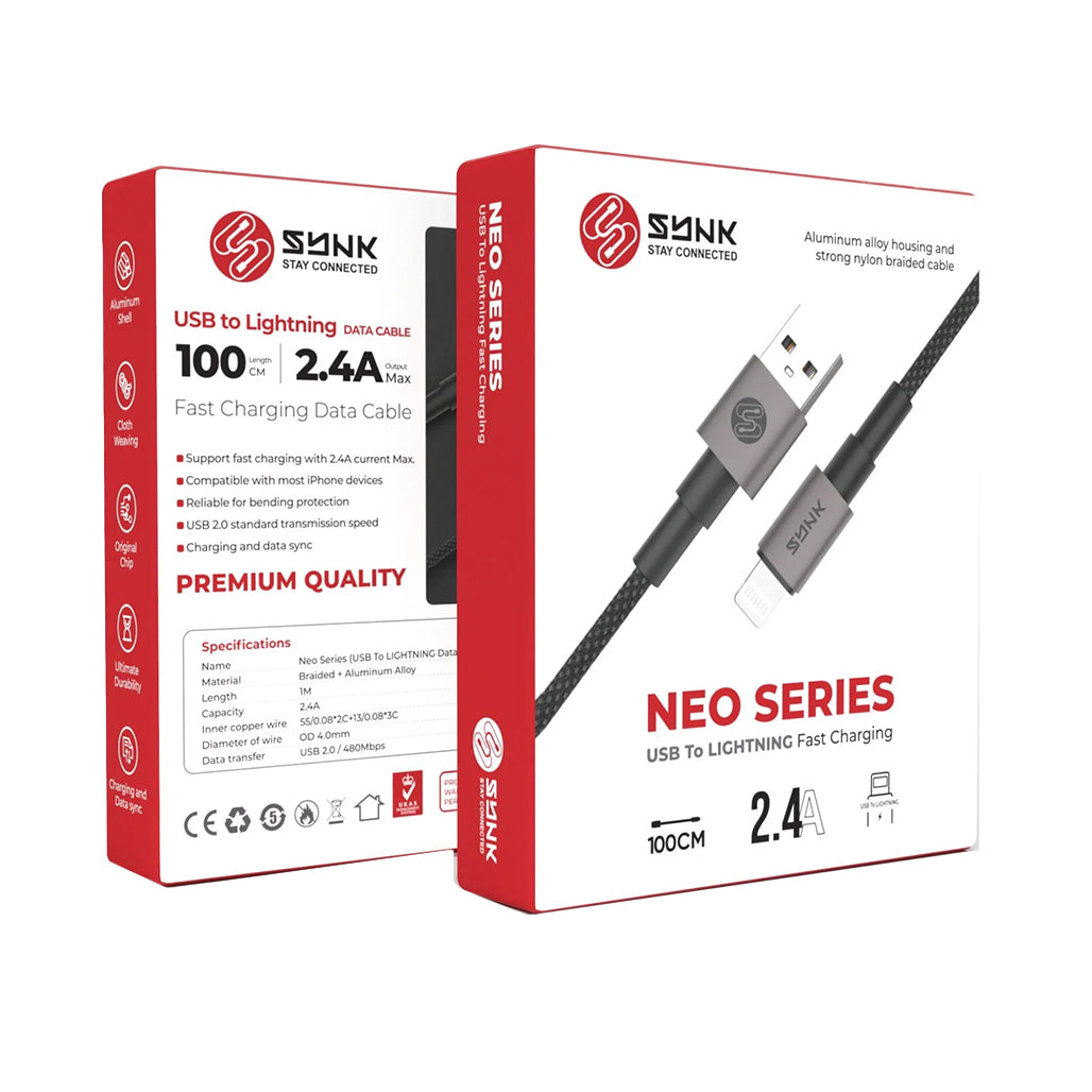 A Photo Of SYNK Neo Series USB-A to Lightning Fast Charging Cable 2.4A - 1M
