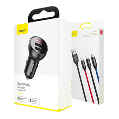 A Photo Of Baseus Car Charger Dual USB 4.8A 24W with 3-in-1 Cable 1m - TZCCBX-0G