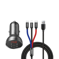 A Photo Of Baseus Car Charger Dual USB 4.8A 24W with 3-in-1 Cable 1m - TZCCBX-0G