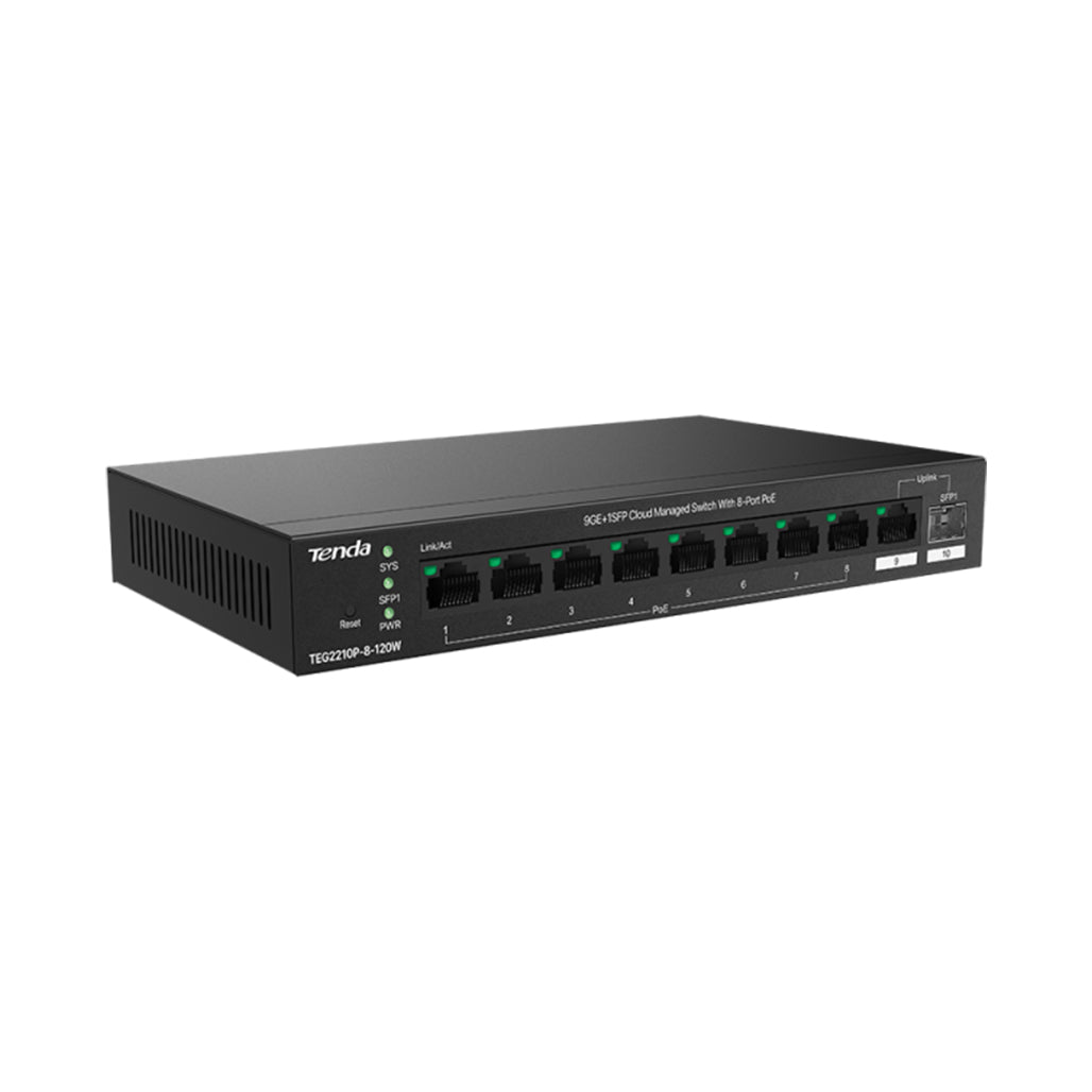 A Photo Of Tenda TEG2210P-8-120W 10-Port Gigabit Cloud-Managed PoE Switch – 8 PoE Ports + SFP Uplink