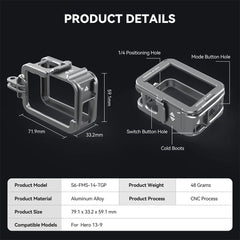 A Photo Of TELESIN Aluminum Protective Cage for GoPro Hero 13 – Full Body Housing with Cold Shoe Mount, HDMI/USB Access, Quick Release Compatible