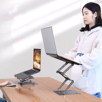 Adjustable Three-Layer Laptop Stand with Folding Storage and Cooling Base – Portable Carbon Steel Vertical Lifting Stand