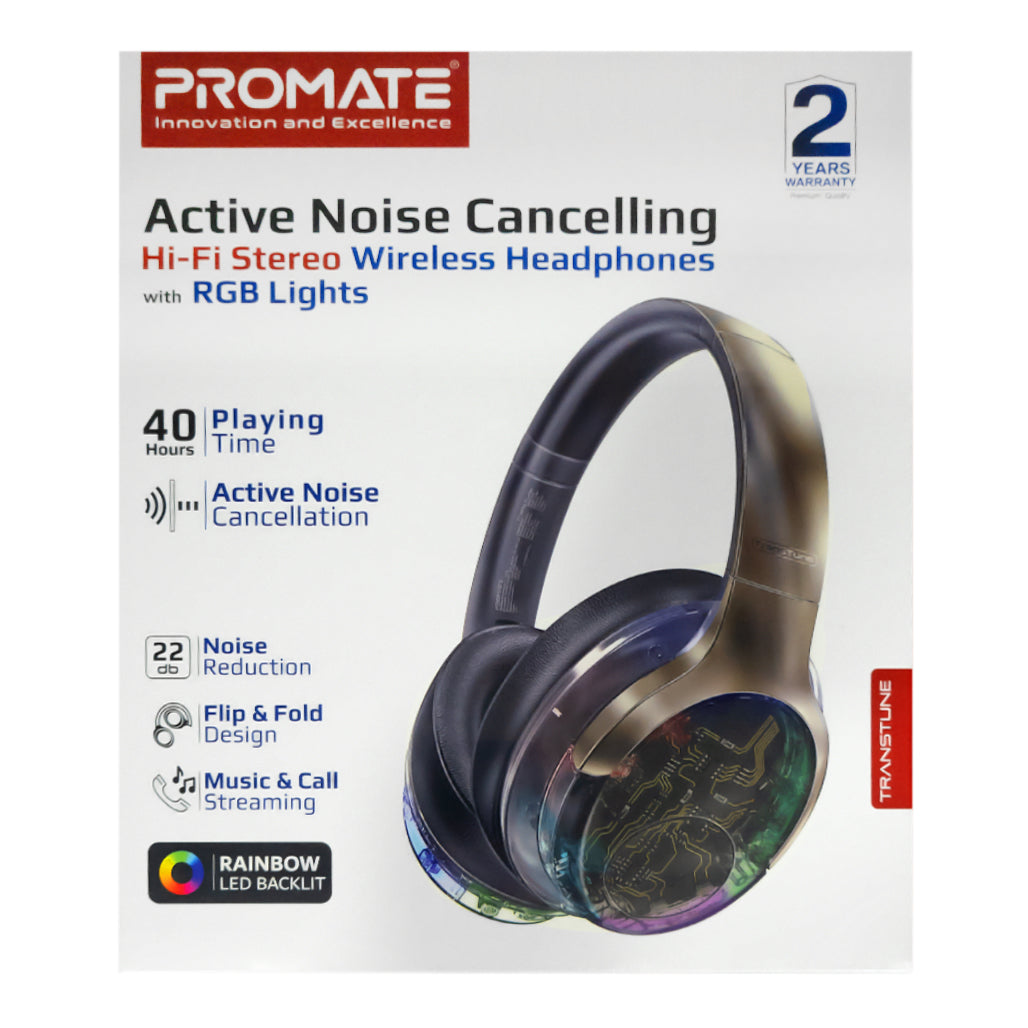 A Photo Of Promate Transtune - ANC Wireless Headphones with RGB Lights | Gunmetal