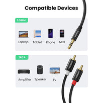 UGreen 3.5mm Male AUX to 2 RCA Male Braided Cable – 2m Stereo Audio Adapter