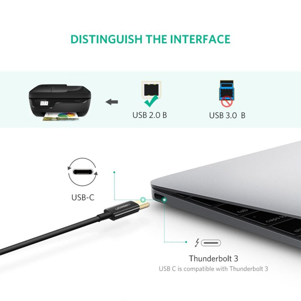 A Photo Of UGREEN USB-C to USB-B Printer Cable 2M – High-Speed, Durable, and Flexible
