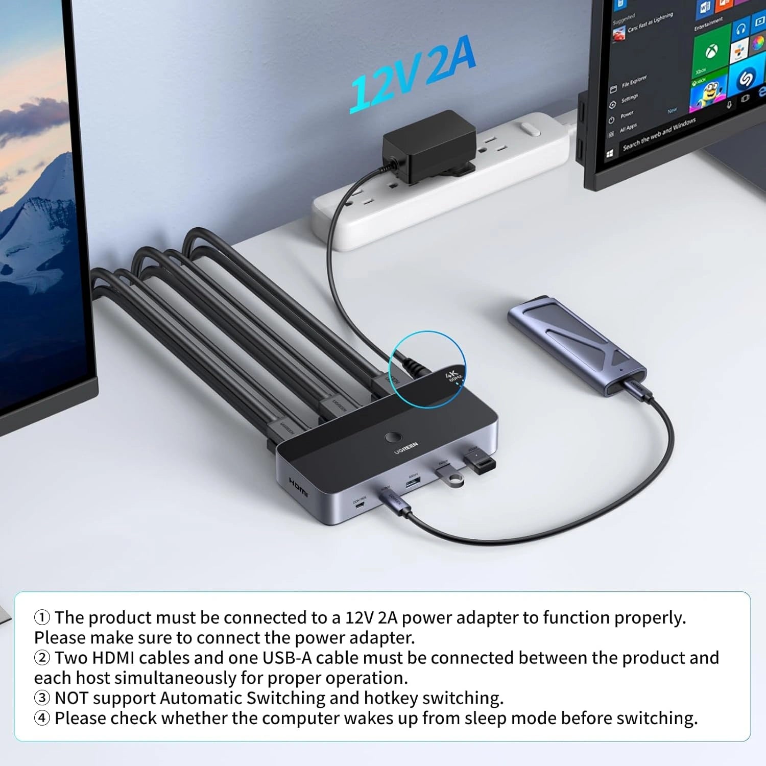 A Photo Of Ugreen 2 In 2 Out 8K@60Hz HDMI® Dual Monitor KVM Switch AK703 – 85100