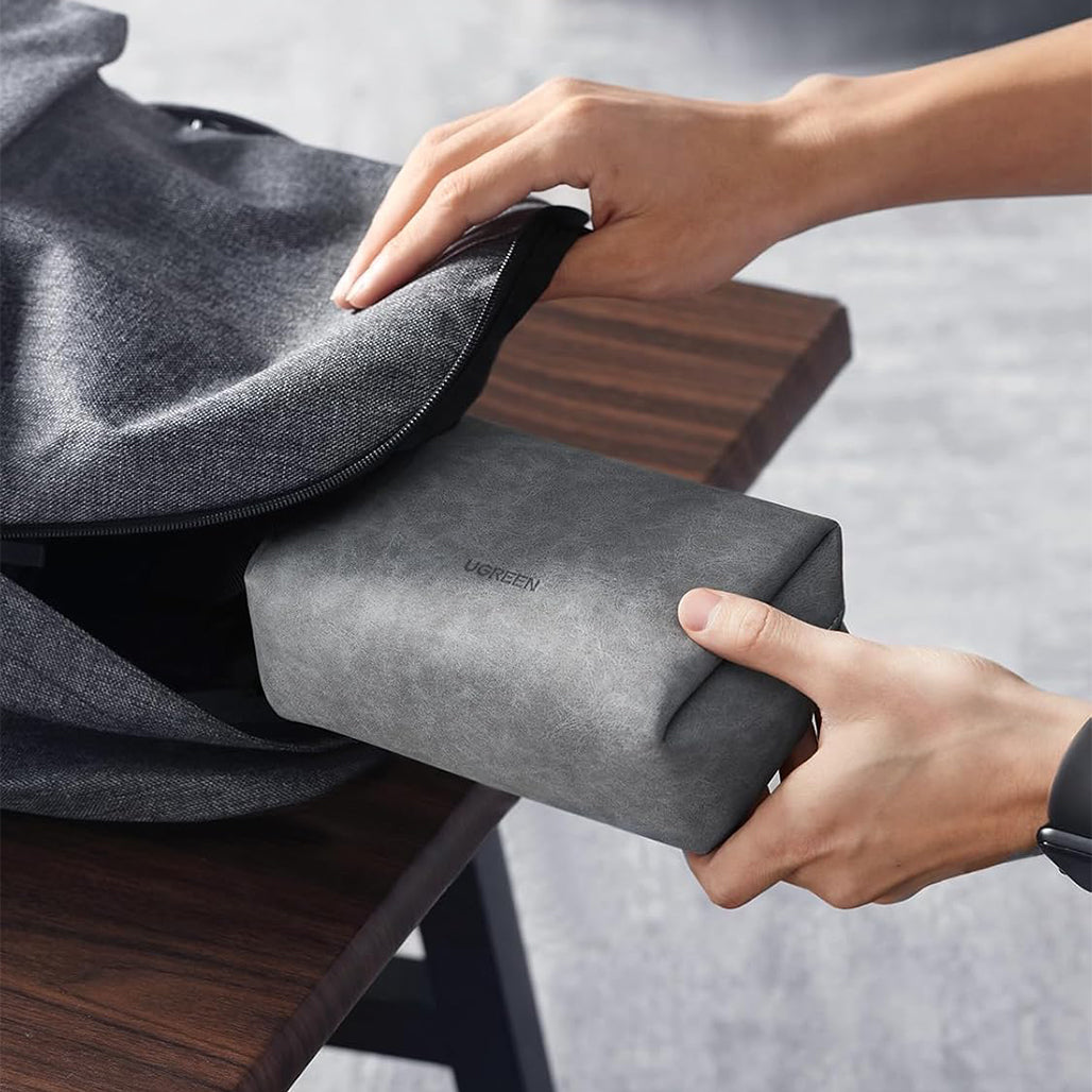 A Photo Of UGREEN Hard Drive Storage Bag – Waterproof PU Leather Travel Organizer for Digital Accessories, Cables, Power Banks, and Gadgets